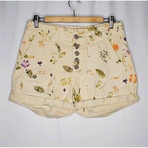Pilcro Shorts Women 28P Cream Floral Cotton Canvas Button Fly High Rise Pocket